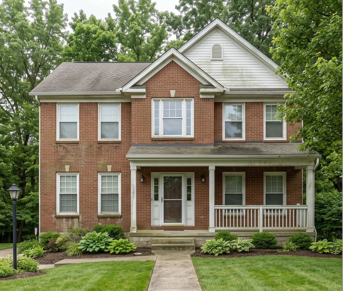 Two story brick home, full soft wash before - Cincinnati, OH